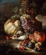 RUOPPOLO, Giovanni Battista Still Life with Fruit and Dead Birds in a Landscape oil on canvas